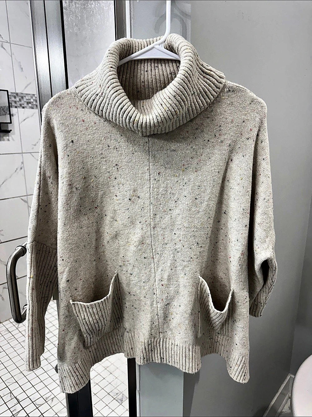 LOFT flecked pocket poncho sweater